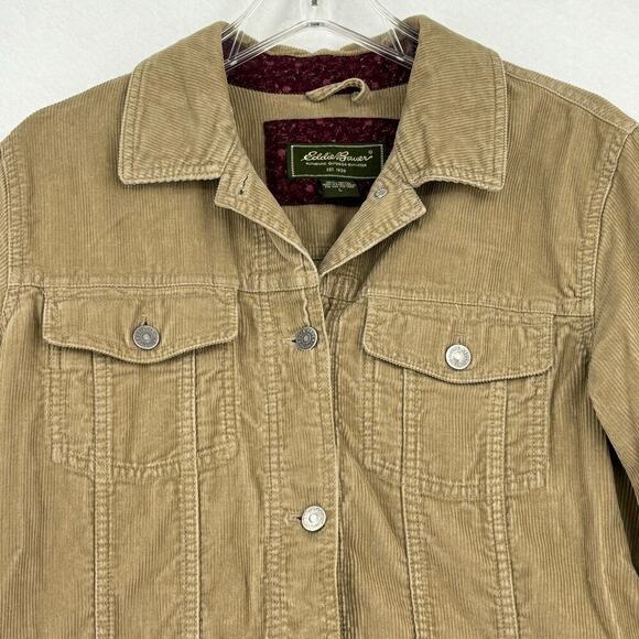 Eddie Bauer Corduroy Jacket Button Front 100% Cotton Light Brown Tan Size L - Picture 2 of 9